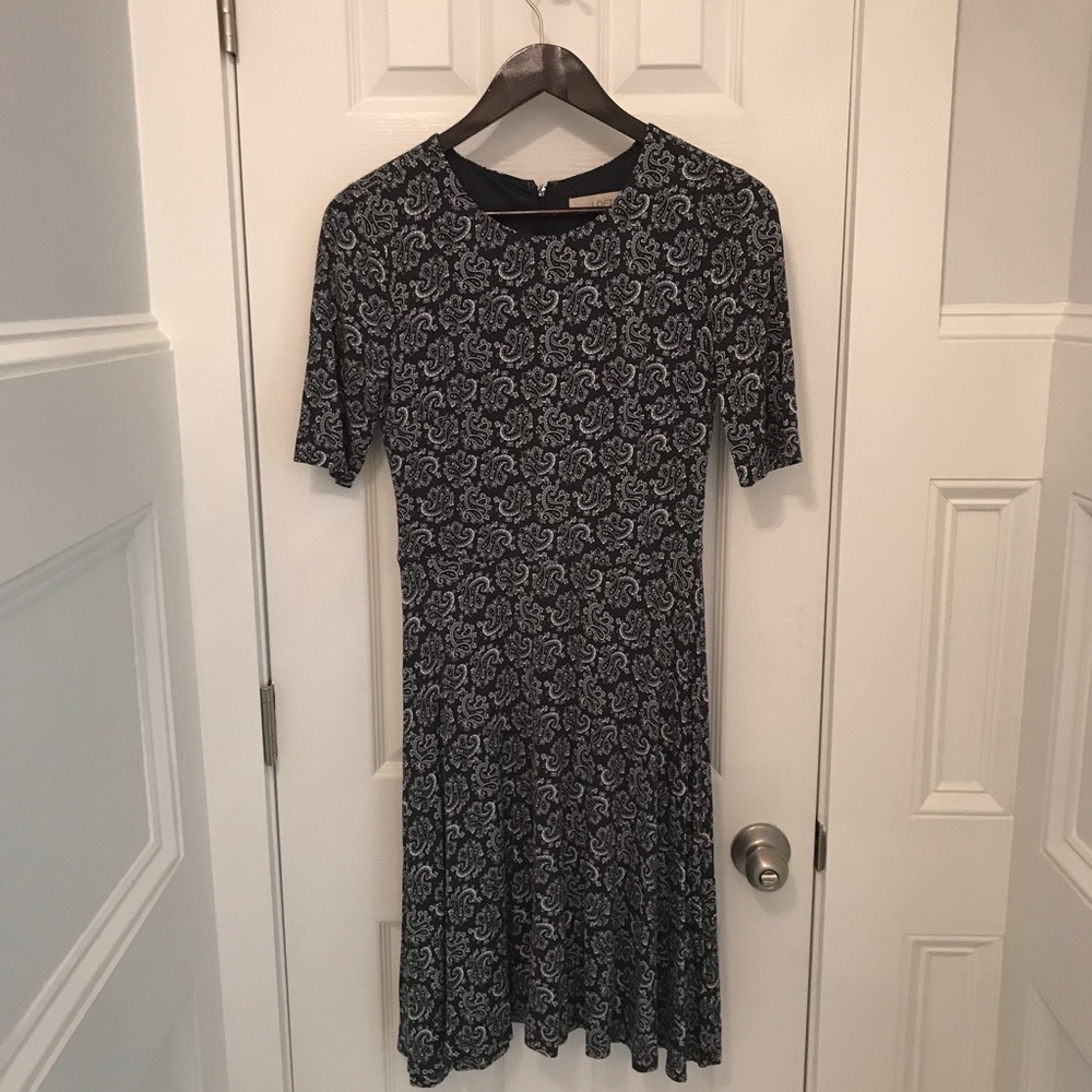 Ann Taylor LOFT A-Line Black Paisley Dress